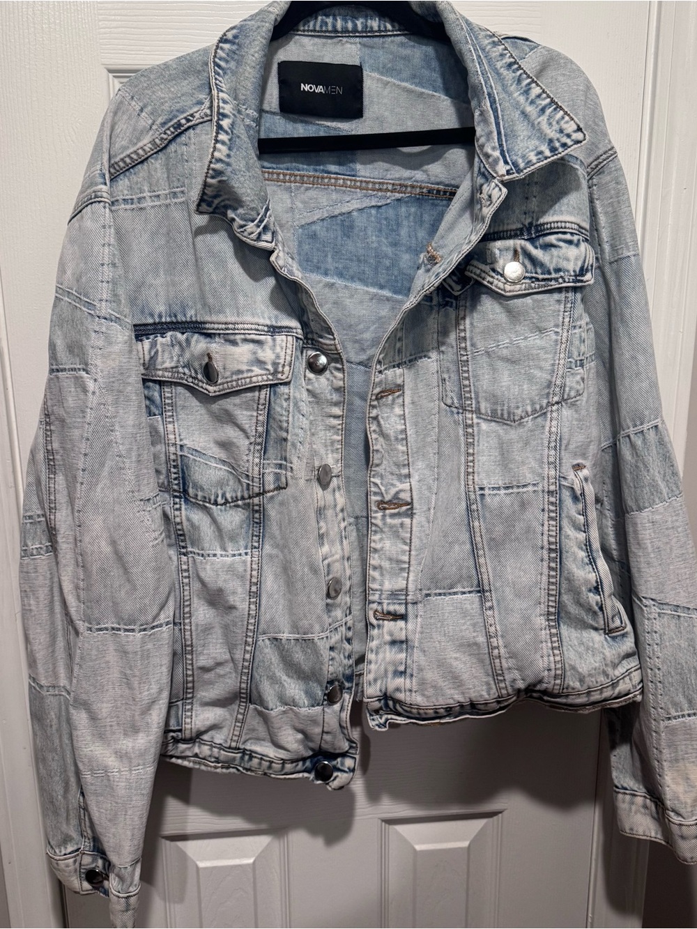 Nova Men XXL Light Wash Distressed Denim Jean Jacket Y2K Streetwear